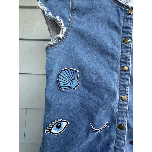 FARM Rio Denim Patch Romper (XS/P) –‎ Rare – Needs Crotch Repair – Raw Hem - Picture 10 of 14